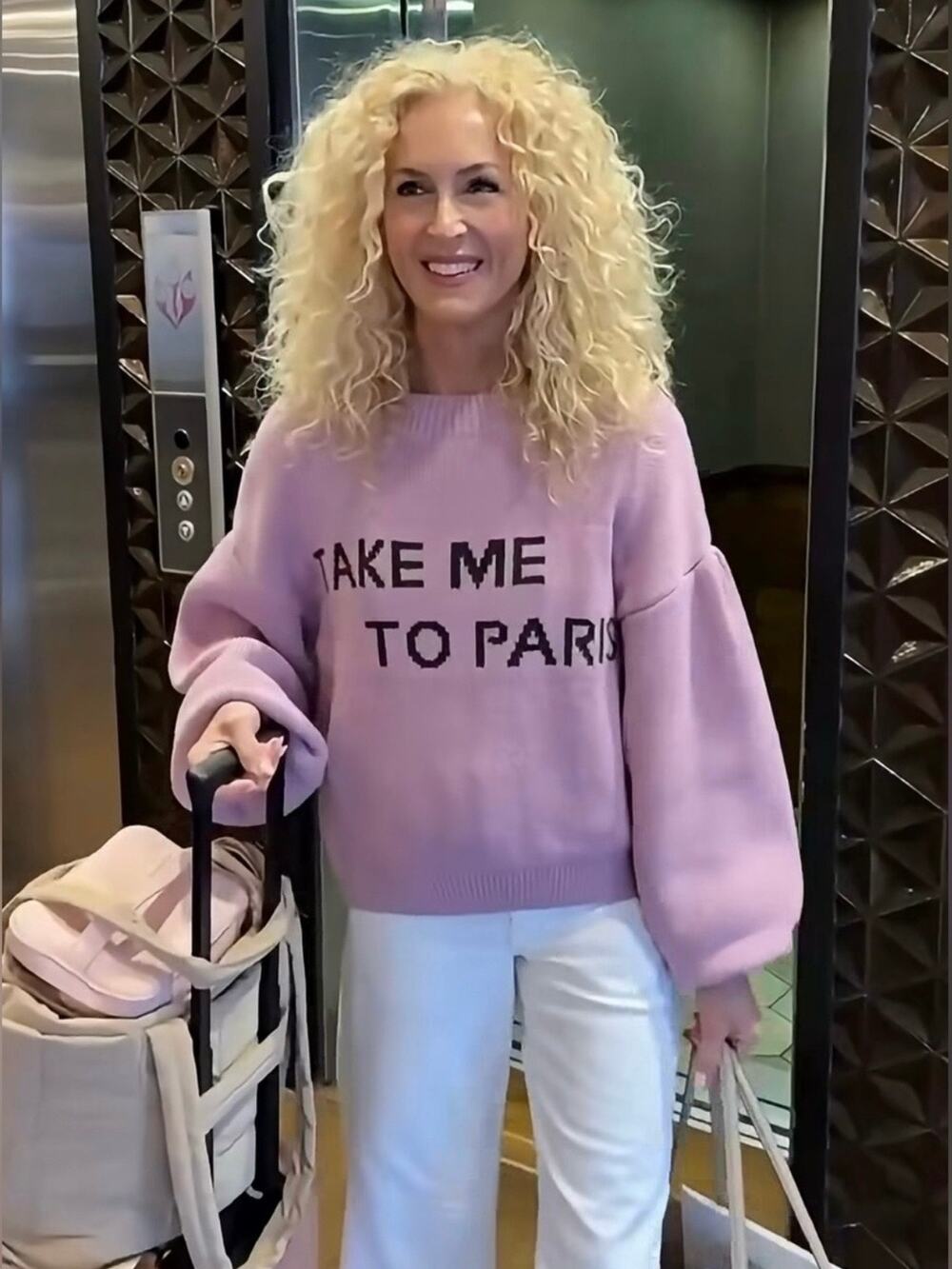 NWT Maeve Take Me To Paris Sweater Purple Balloon Sleeve Travel Vacay Size XS